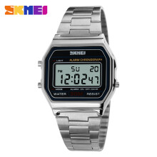 (zilver)SKMEI Luxe Merk LED Casual Digitaal Horloge Mode Heren Goud Polshorloge Roestvrij Staal Militair