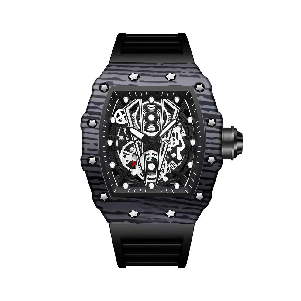 (Noir) Montre homme de marque BINBOND Montre barillet dominateur Montre homme de sport à surface creuse