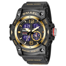 (Or noir) Montre de sport SMAEL Montre-bracelet militaire pour hommes Alarme Chronomètre LED Rétroéclairage