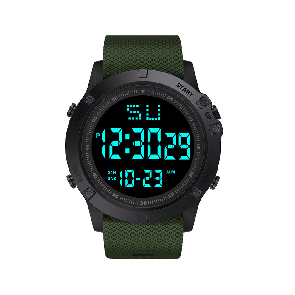 (4-Vert) Montres de sport LED pour hommes, horloge numérique multifonctionnelle en caoutchouc pour hommes,