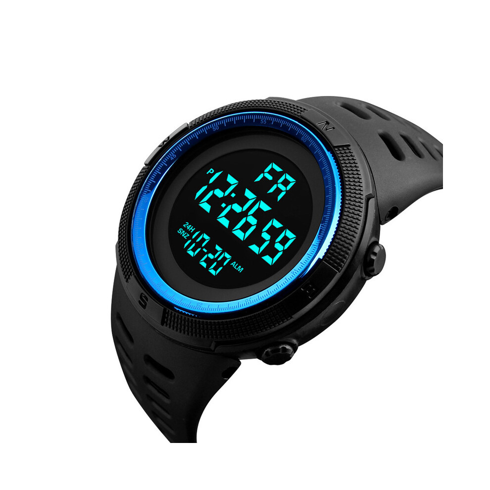 (3-Bleu) Montres de sport LED pour hommes, horloge numérique multifonctionnelle en caoutchouc pour hommes,