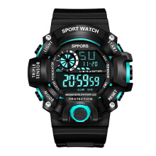 (618A-Bleu clair) Montre homme cool lumineuse montre de sport homme multifonction horloge militaire