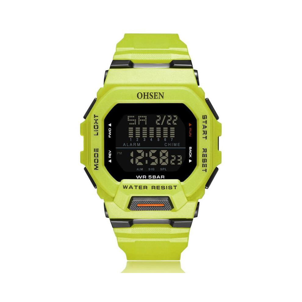 Montre électronique de sport (verte et noire) pour hommes et femmes, bracelet en silicone à quartz,