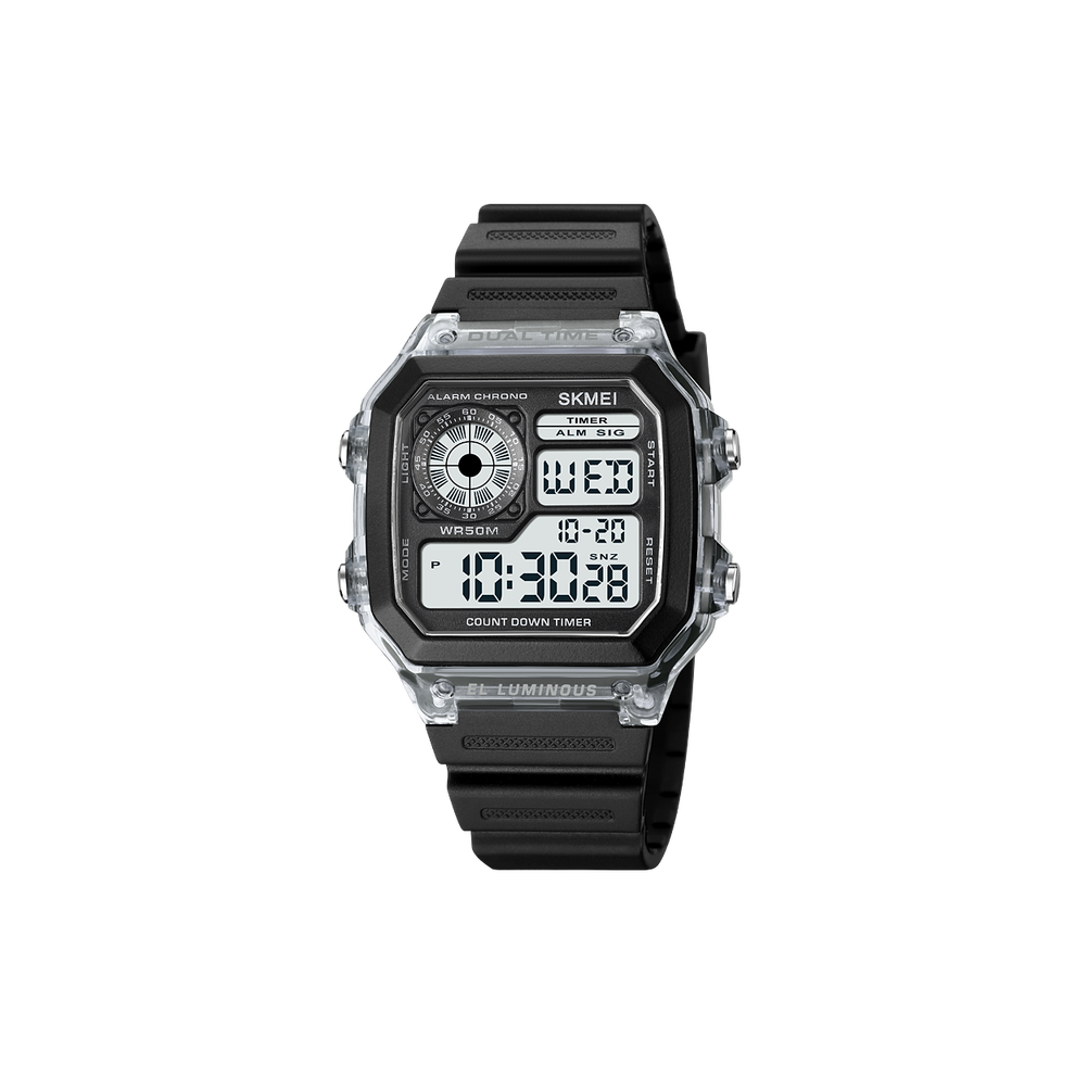 (blanc) SKMEI 1998 Montres de sport étanches pour hommes Fonction numérique Compte à rebours Montre-bracelet