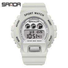 (Blanco) SANDA Reloj deportivo simple de moda para hombres Relojes militares Reloj despertador Ms Resistente