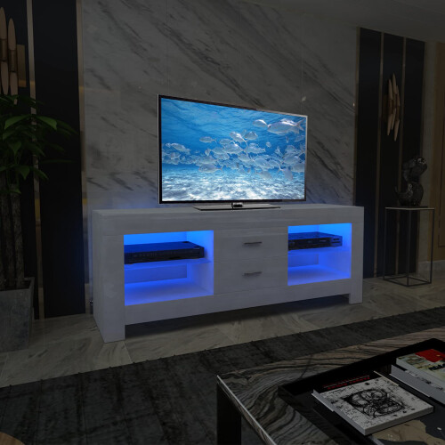 Dripex 130cm LED TV Unit with Drawer and Shelves 1