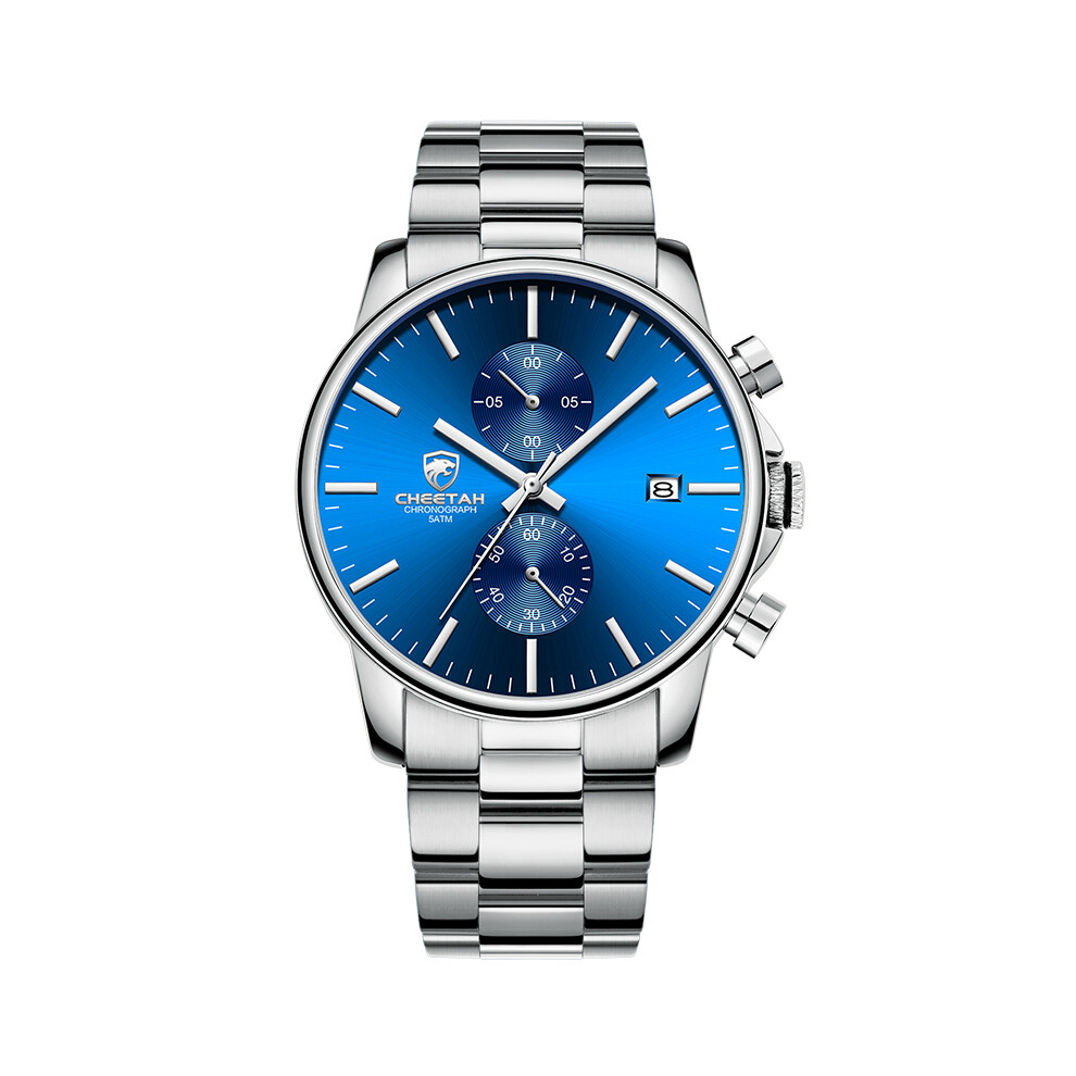 Montres de sport étanches pour hommes (acier argenté bleu) Montres de luxe pour hommes de marque supérieure