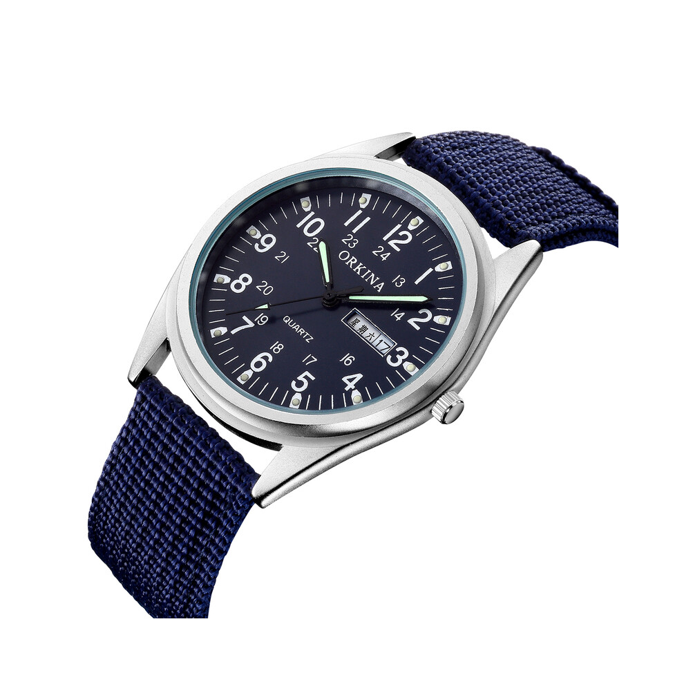 (3) Montre à quartz simple pour homme, aiguilles lumineuses, ceinture en toile tissée, vert fluorescent,