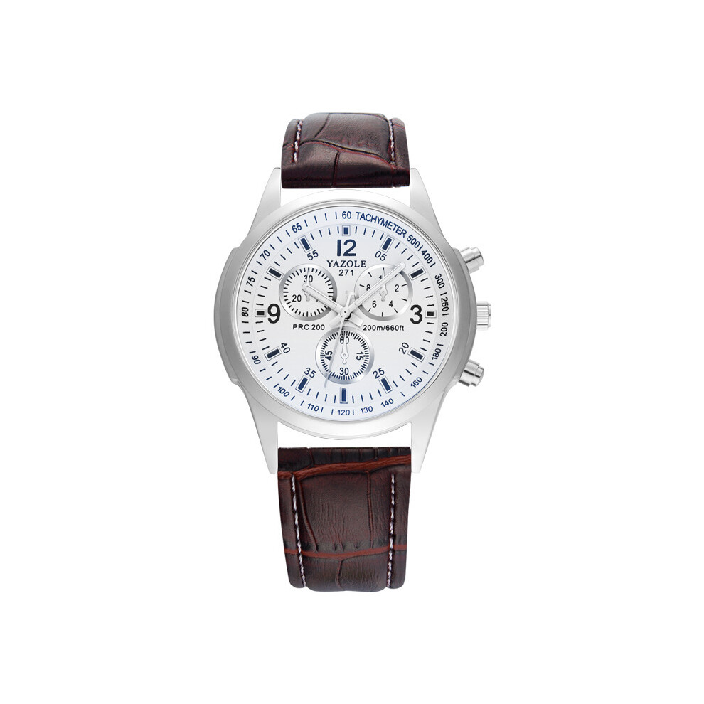 (271-marron blanc) CQ57 Montre-bracelet à quartz pour homme avec bracelet en cuir, style sport, décontracté,
