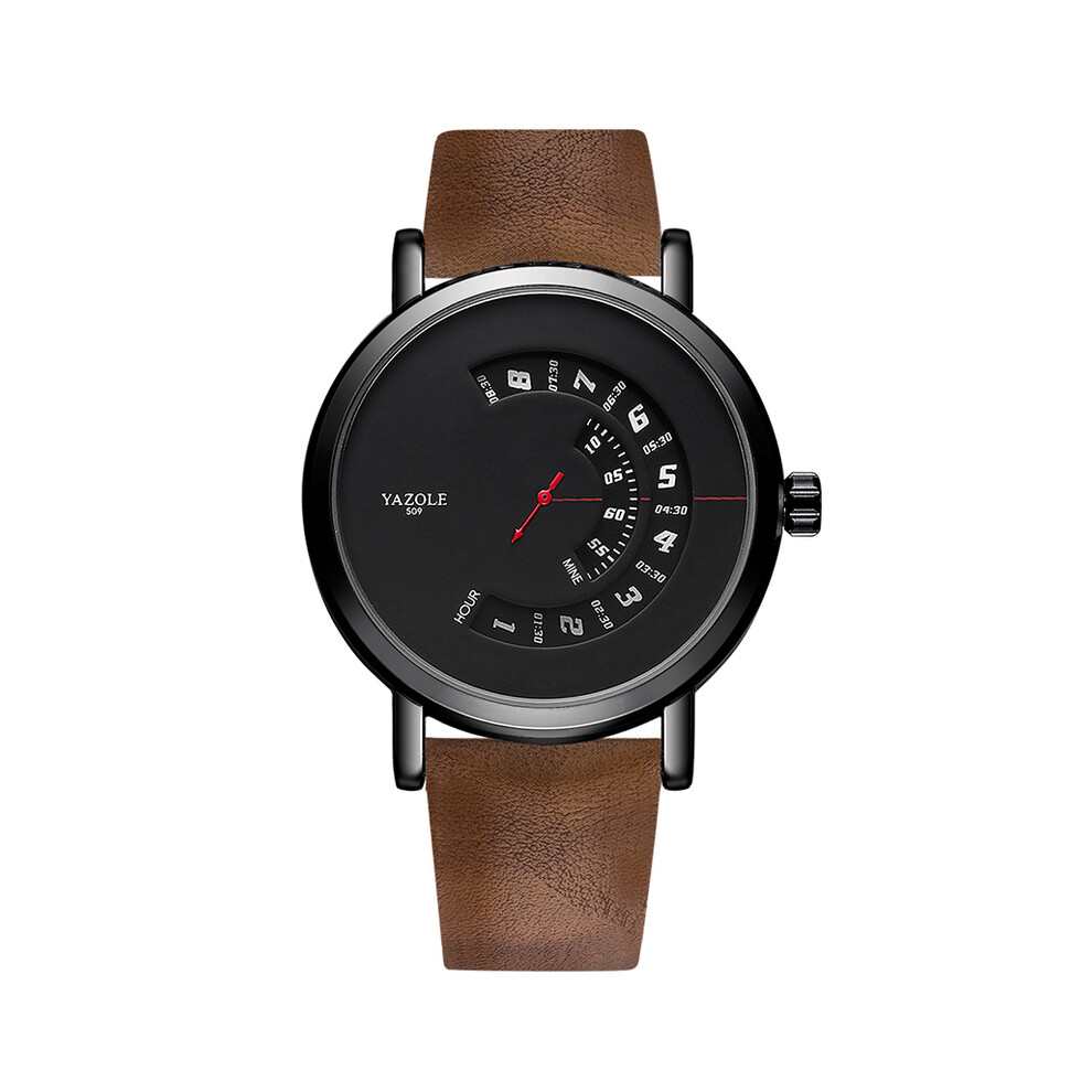 Montre-bracelet à quartz pour homme (509-marron) CQ57, bracelet en cuir, style sport, décontracté, étanche,