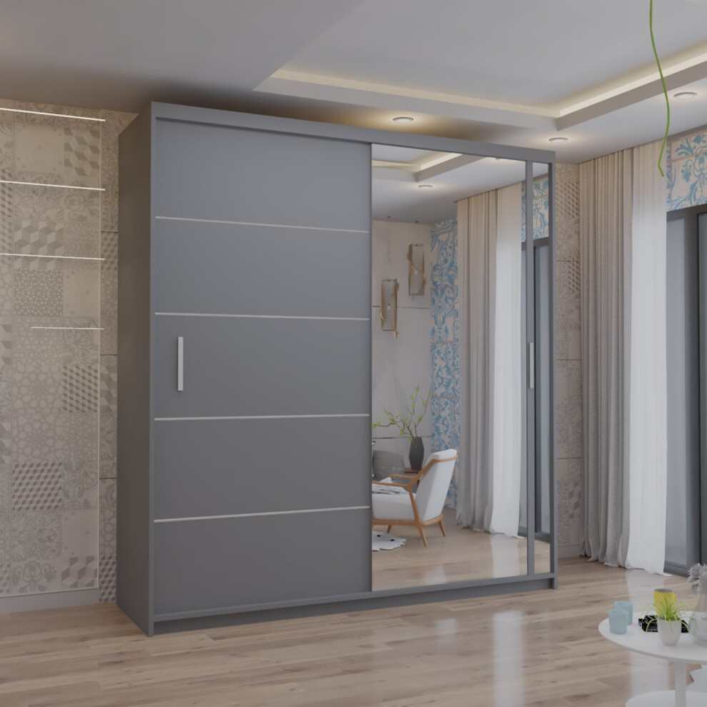 Mn Furniture (, 203Cm) Modern Adjustable Sliding Wardrobe With Mirror Grey
