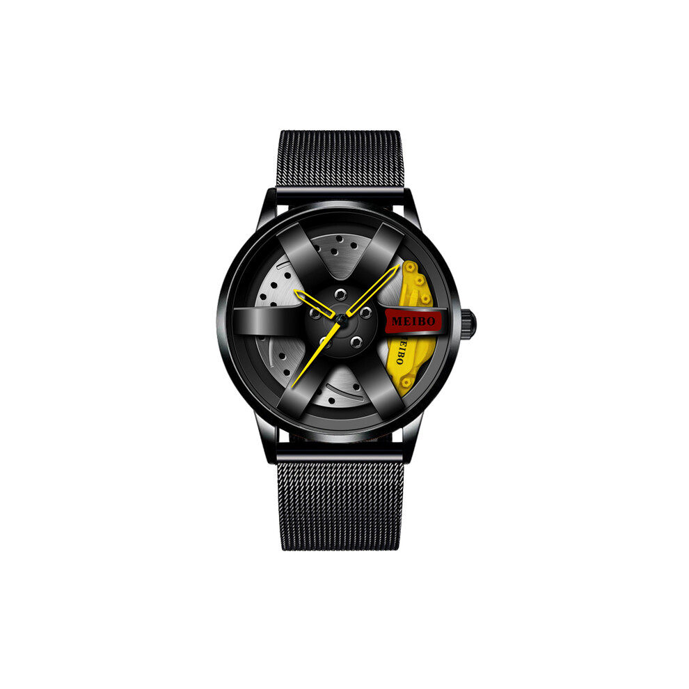 Montre de luxe étanche en acier inoxydable pour homme, bracelet à quartz, maille jaune