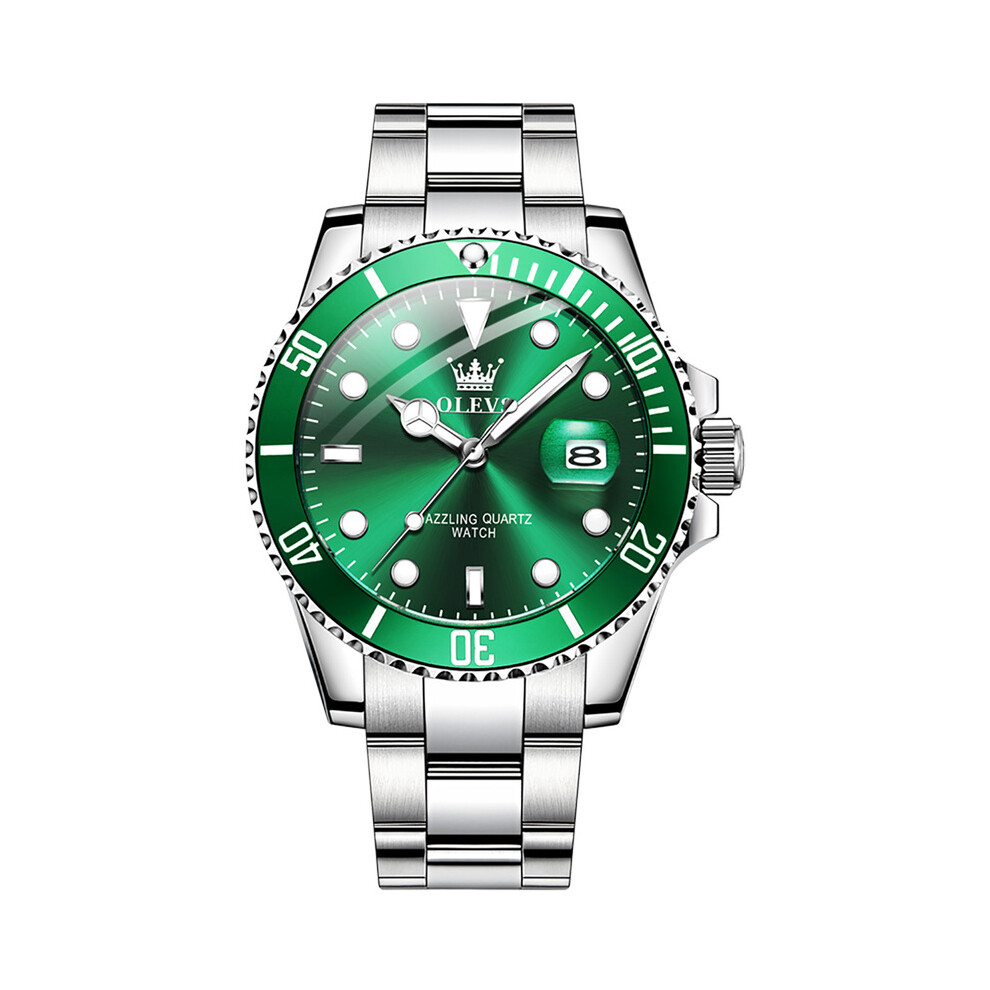 (Noir) OLEVS Montre Homme Diver Vert Montre Étanche pour Homme Acier Inoxydable Quartz Homme Montre