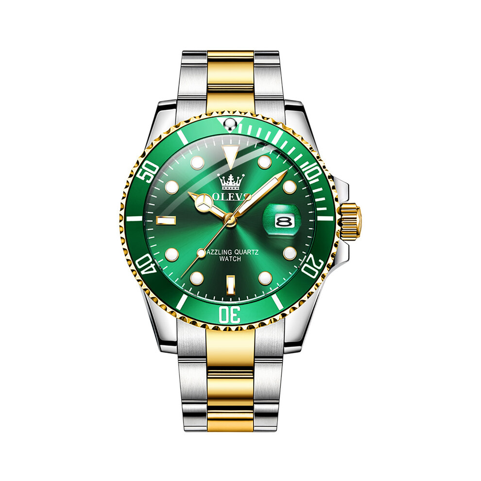 (Multicolore) OLEVS Montre Homme Diver Vert Montre Étanche pour Homme Acier Inoxydable Quartz Homme