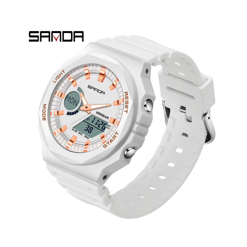(Or rose blanc) SANDA Montres de sport de plein air Hommes Mme LED Montres numériques Militaire Étanche