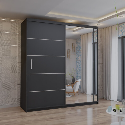 MN Furniture Sliding Doors Mirrored Wardrobes Shelves Black 120cm