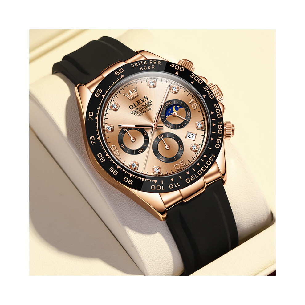 Montre OLEVS originale pour homme avec chronographe, calendrier, bracelet analogique en silicone (cadran