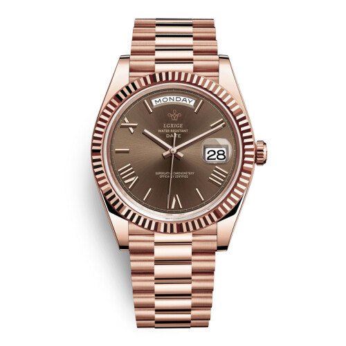 (Coffee)LGXIGE Original Casual Brand Watch Men Top Luxury Stainless Steel 3atm Waterproof daydate Business