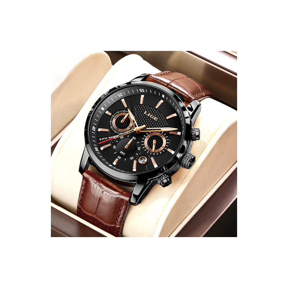 (Tout noir S) LIGE Mode Automatique Date Hommes Montres À Quartz Top Marque De Luxe Mâle Horloge Chronographe