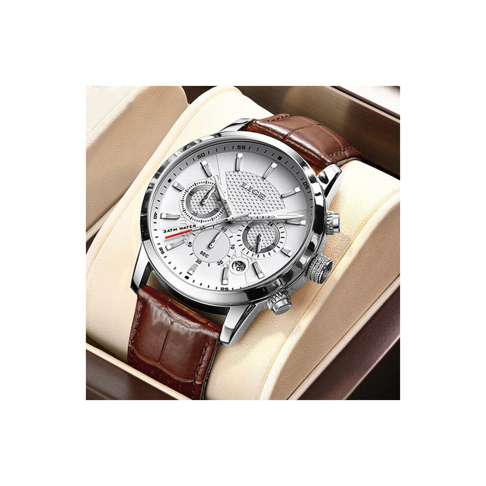 (Argent blanc S) LIGE Mode Automatique Date Hommes Montres À Quartz Top Marque De Luxe Mâle Horloge