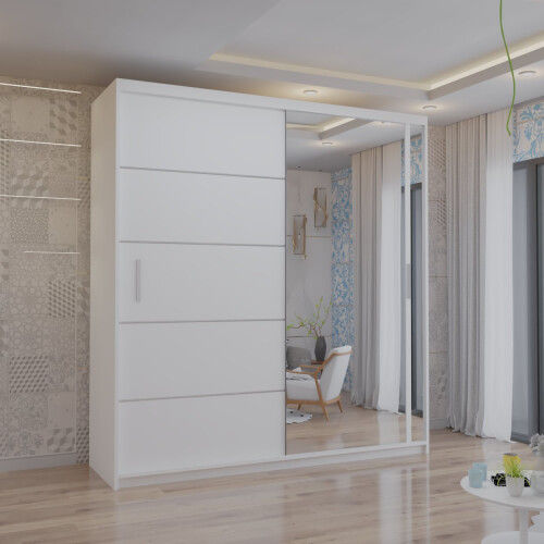 MN Furniture Sliding Doors Mirrored Wardrobes Shelves White 120cm
