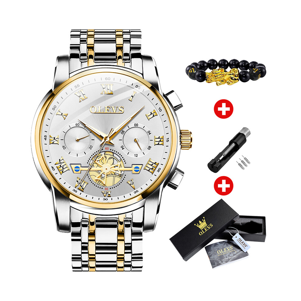 (or-blanc) OLEVS Montres pour hommes de marque supérieure, cadran à échelle romaine classique, montre-bracelet
