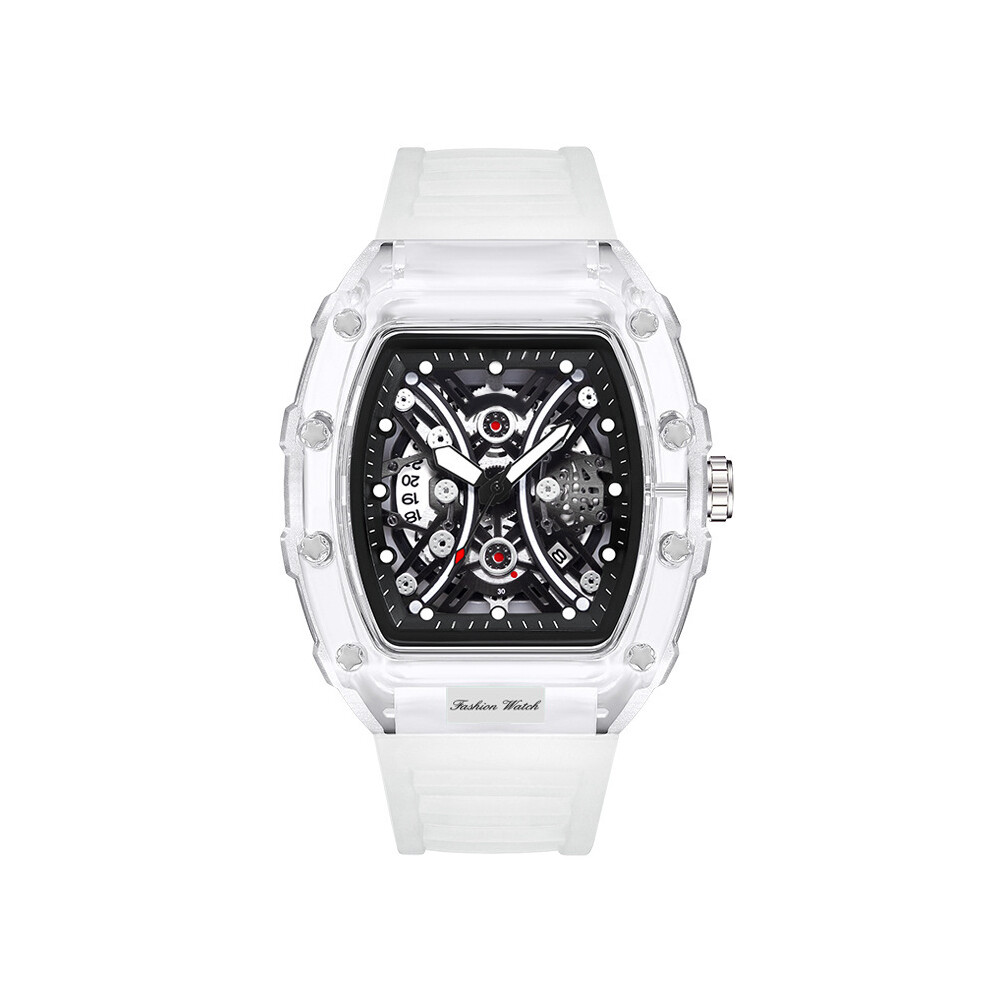(Moon White Pi) Montres classiques pour hommes avec montres-bracelets à quartz carrées en silicone étanches