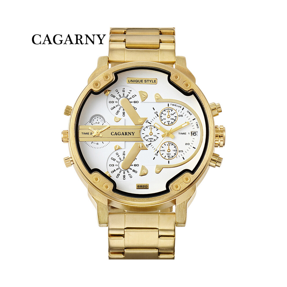 Montre classique pour homme, marque de luxe, bracelet en acier doré, grand cadran, à quartz