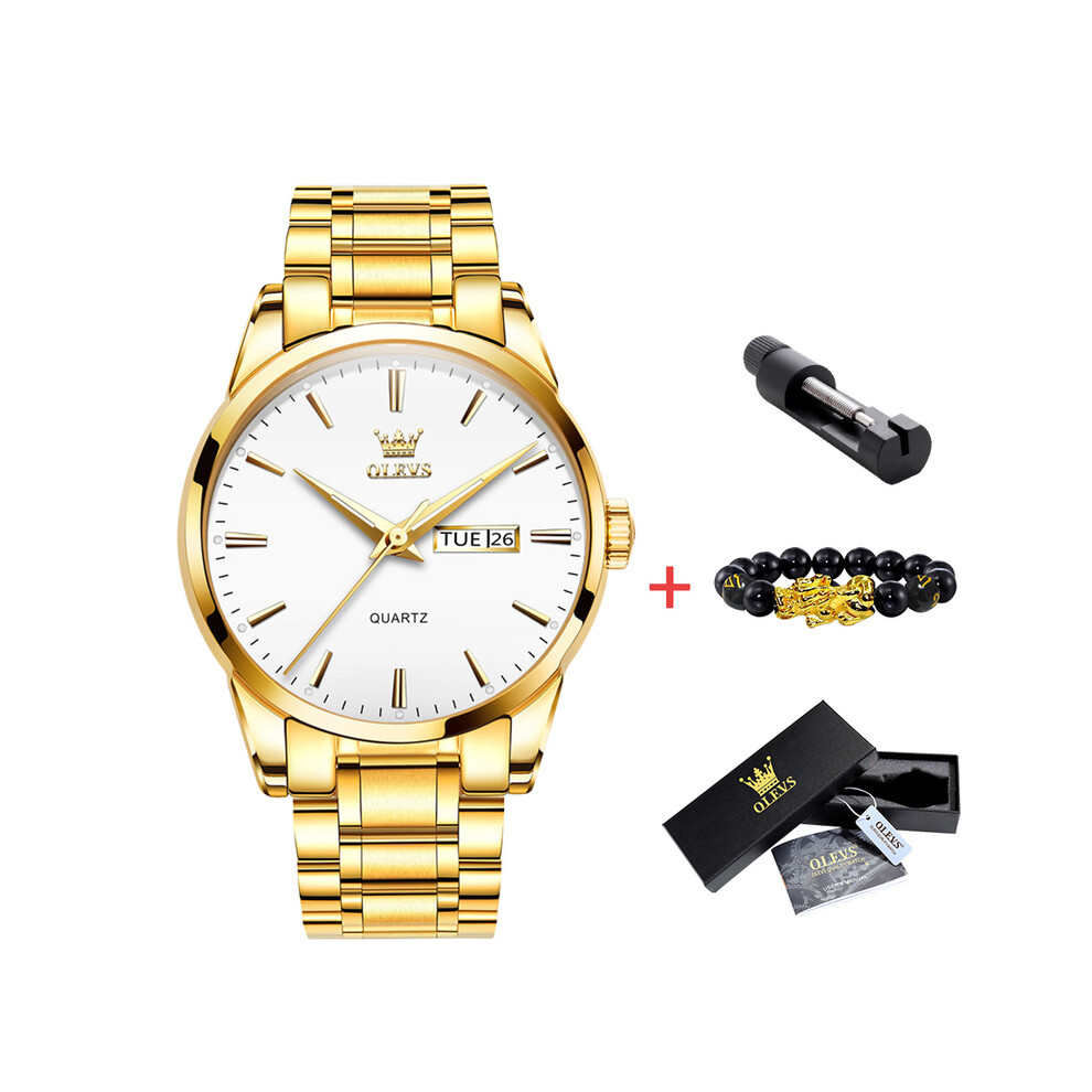 (Blanc) OLEVS Montres-bracelets classiques en or pour les grandes marques de luxe en cuir d'affaires