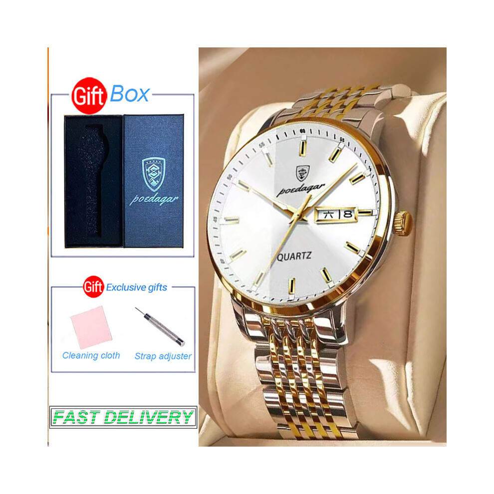 (or blanc et boîte) Montres-bracelets de luxe pour hommes Marque Montre à quartz en acier inoxydable