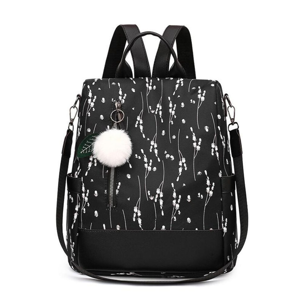 (black, 29*14*33cm) Yogodlns New Priniting Floral Backpack For Women Fashion Hairball Rucksack Large Capacity Student Bookbags Casual Travel Bag