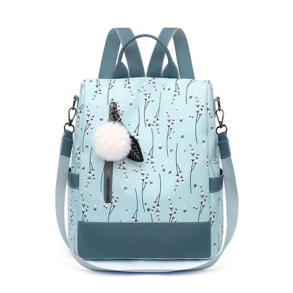 (blue, 29*14*33cm) Yogodlns New Priniting Floral Backpack For Women Fashion Hairball Rucksack Large Capacity Student Bookbags Casual Travel Bag