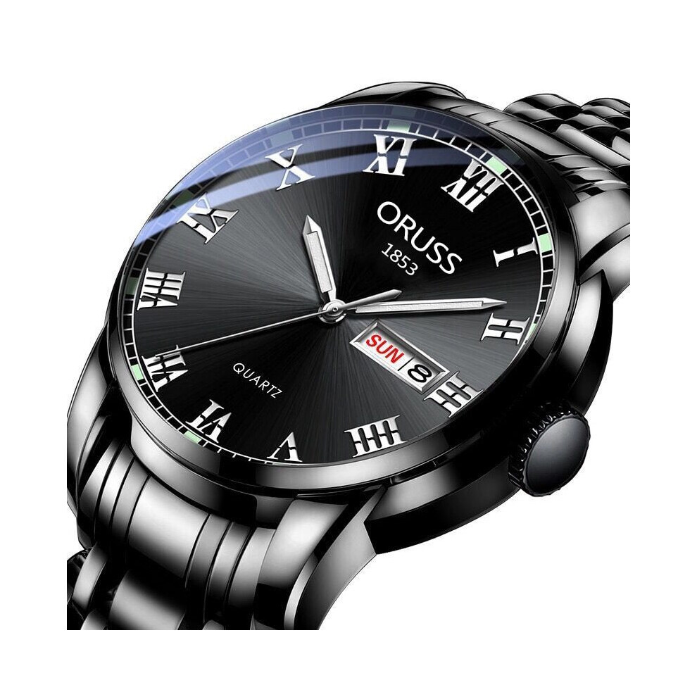 (D)SYNOKE Montre à quartz non mécanique pour homme Double calendrier Bracelet en acier Montre d'affaires