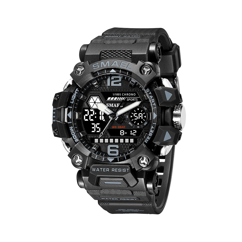 (GRIS) SMAEL Montres Homme 50m Étanche Montre de Sport Militaire Homme Montre de Sport Numérique 8072