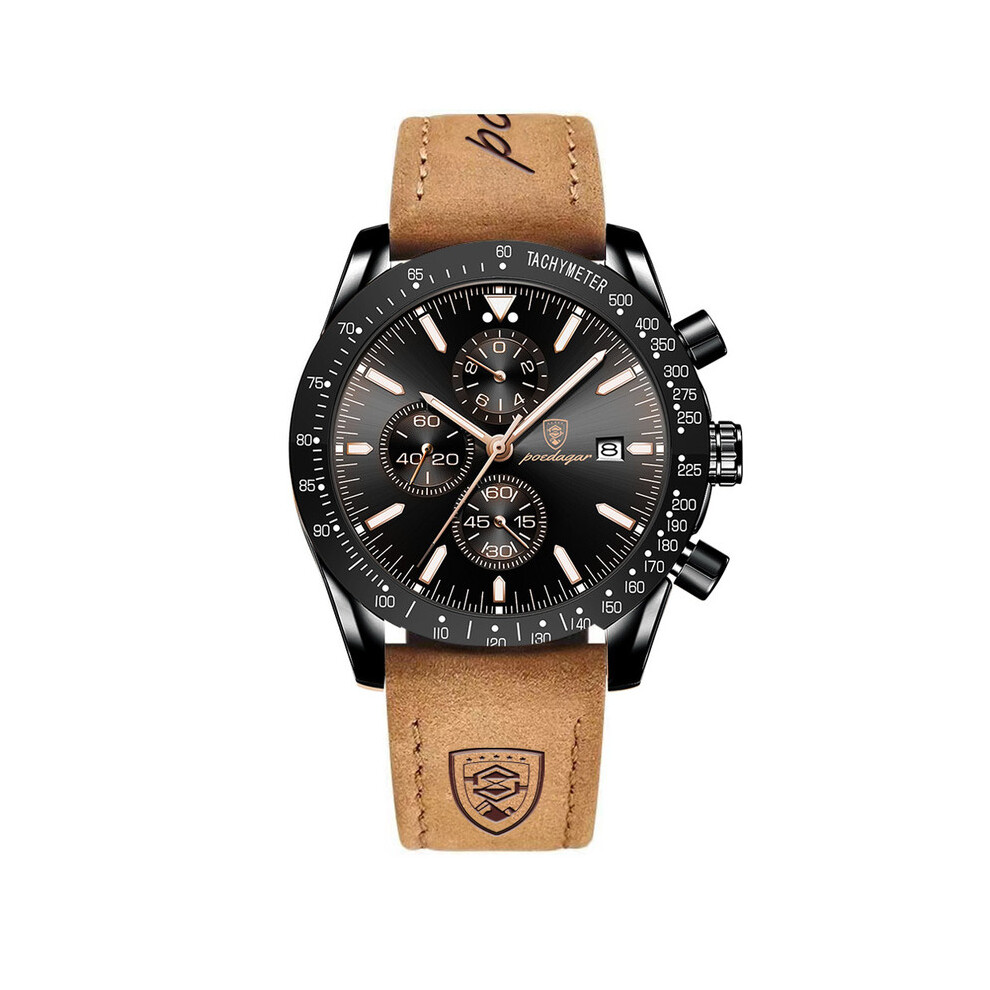 Montre de sport décontractée de luxe (cuir noir) de marque supérieure, chronographe créatif, bracelet