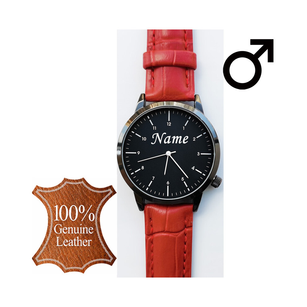 (Red Man) Montre-bracelet personnalisée avec logo gravé sur le cadran pour homme et femme, bracelet