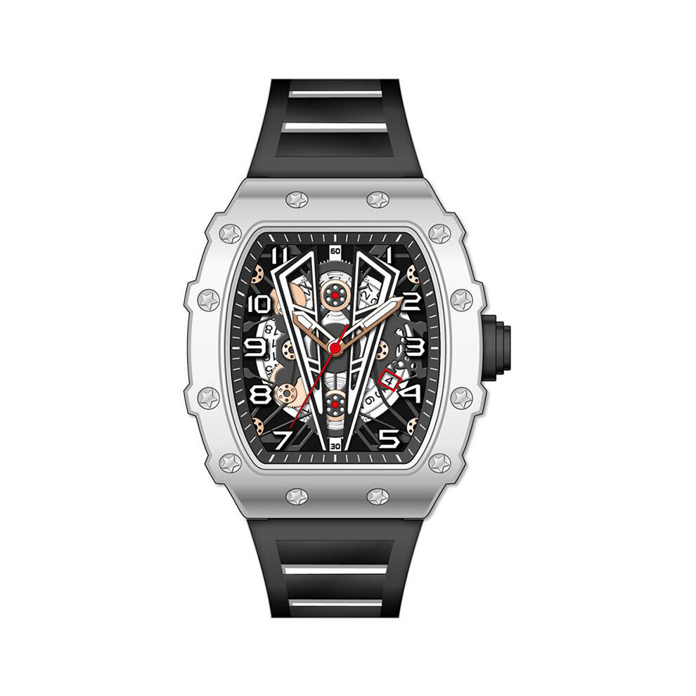 Montre-bracelet de sport militaire à quartz pour homme (9006 argent noir) MEGIR blanche, étanche et