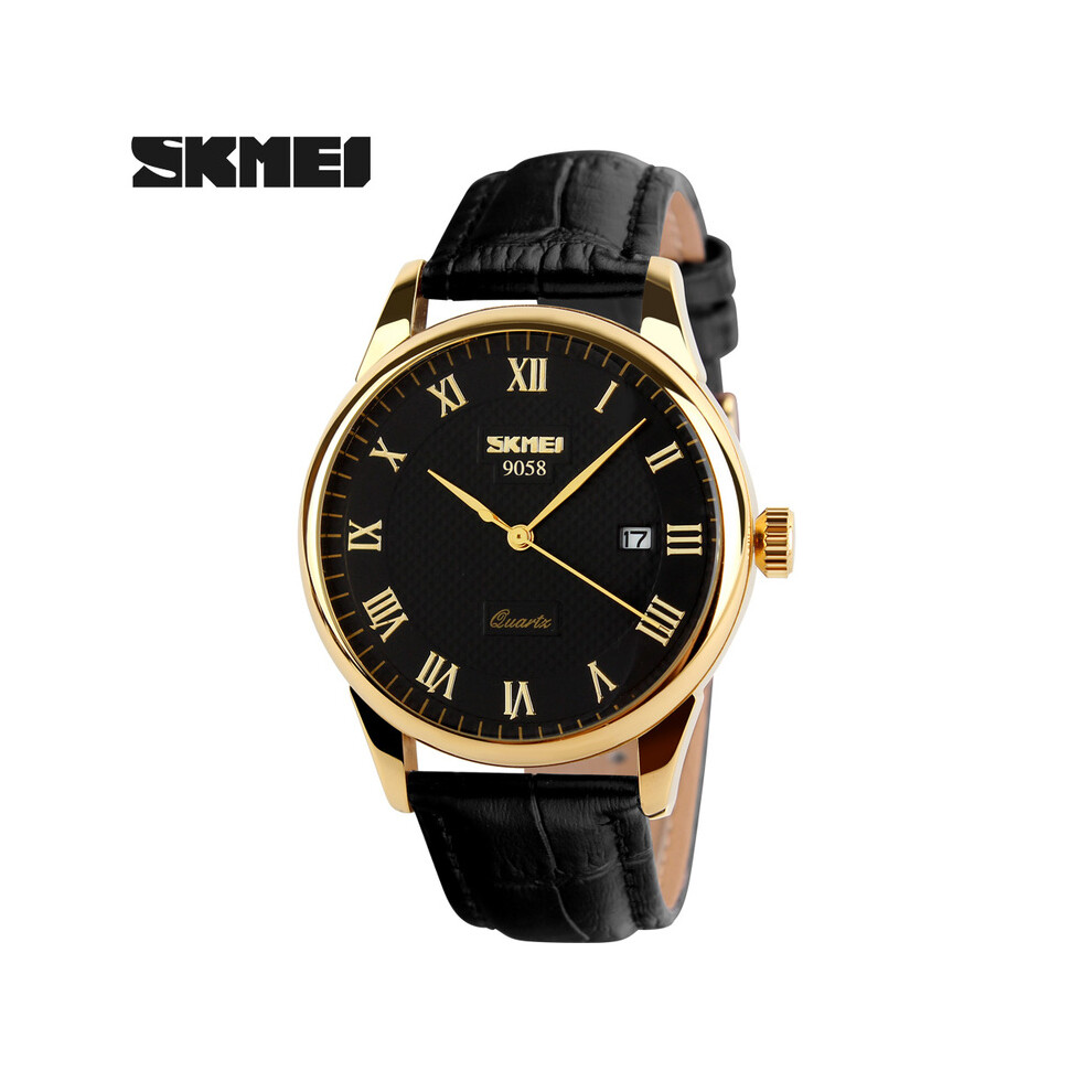 (or noir) Célèbre marque SKMEI mode bracelet en cuir Quartz hommes montre décontractée calendrier date