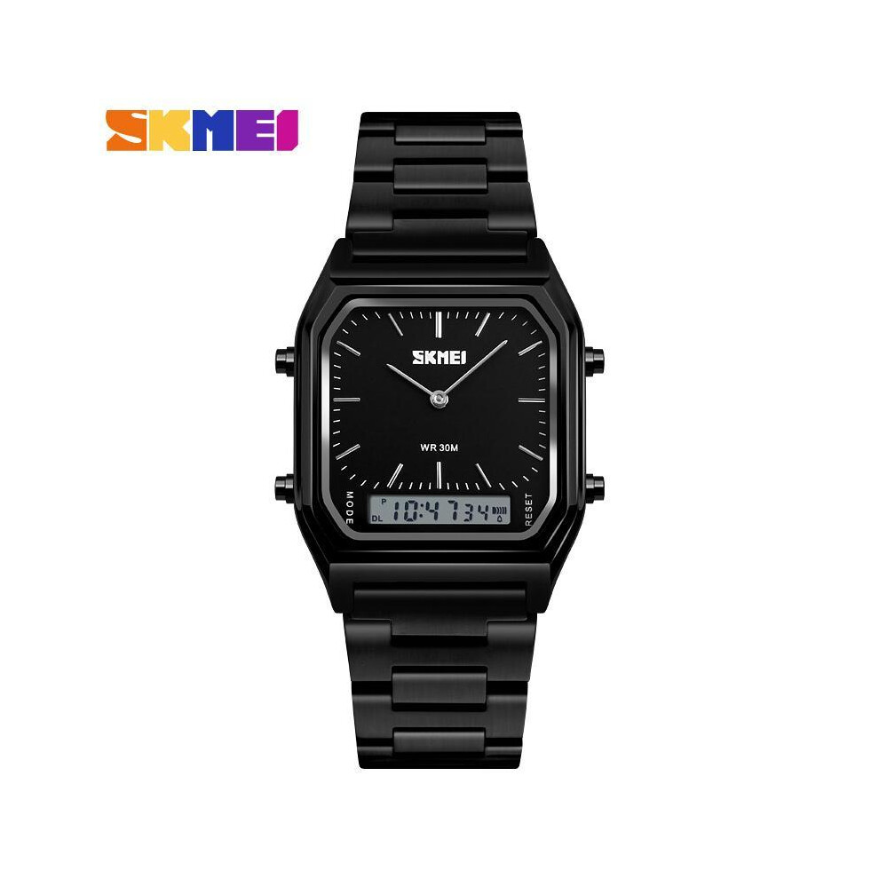 (Noir) SKMEI Hommes Mode Casual Quartz Montres-bracelets Numérique Double Fuseau Horaire Sport Montres