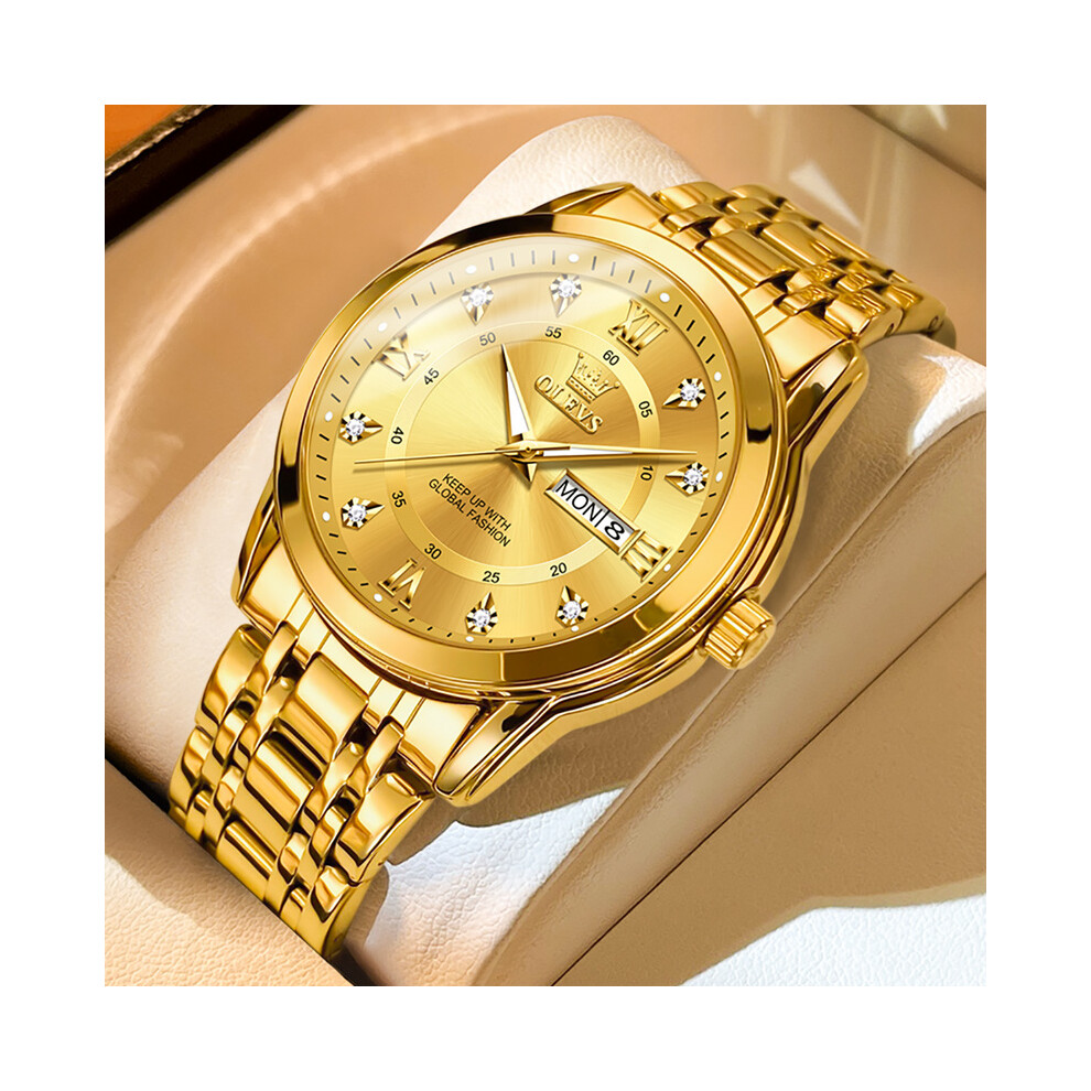 (tout en or) OLEVS Montres pour hommes Mode Or Original Montre à quartz pour homme Acier inoxydable