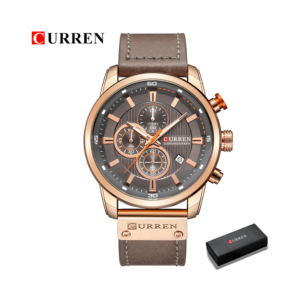(RG Grey Box) Montre de marque pour hommes, montres de sport en cuir, montre-bracelet à quartz militaire