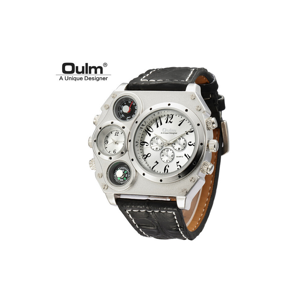 (C1) OULM Montre Homme Quartz Sport Bracelet Cuir Montres Grand Cadran Montre-Bracelet Militaire Homme