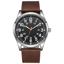 (Silberbraun) Air Force Field Watch Stoffarmband 24-Stunden-Anzeige Japanisches Quarzwerk 42mm Zifferblatt