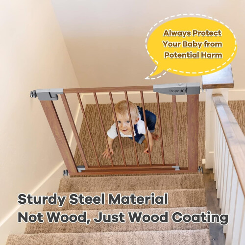 Dripex Safety Stair Gate 75-82cm Wood Pattern Color 2