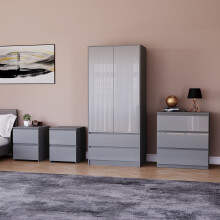 (Grey) Glinton 4pc Bedroom Furniture Set High Gloss (1)