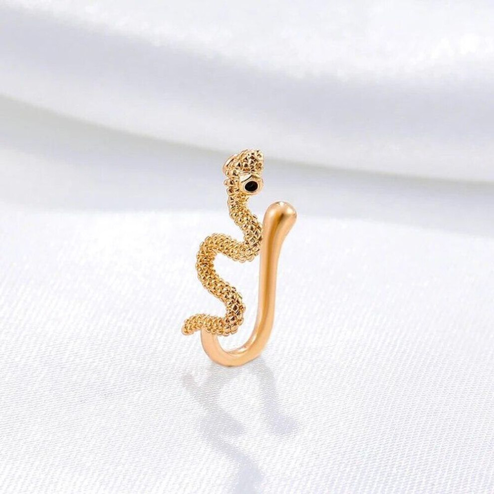 (Gold) 1Pcs Snake Nose Ring For Women Gold Silver Color Non Piercing Stainless Steel Nose Clip Fake Septum Piercing Jewelry