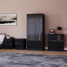 (Black) Glinton 4pc Bedroom Furniture Set High Gloss (1)