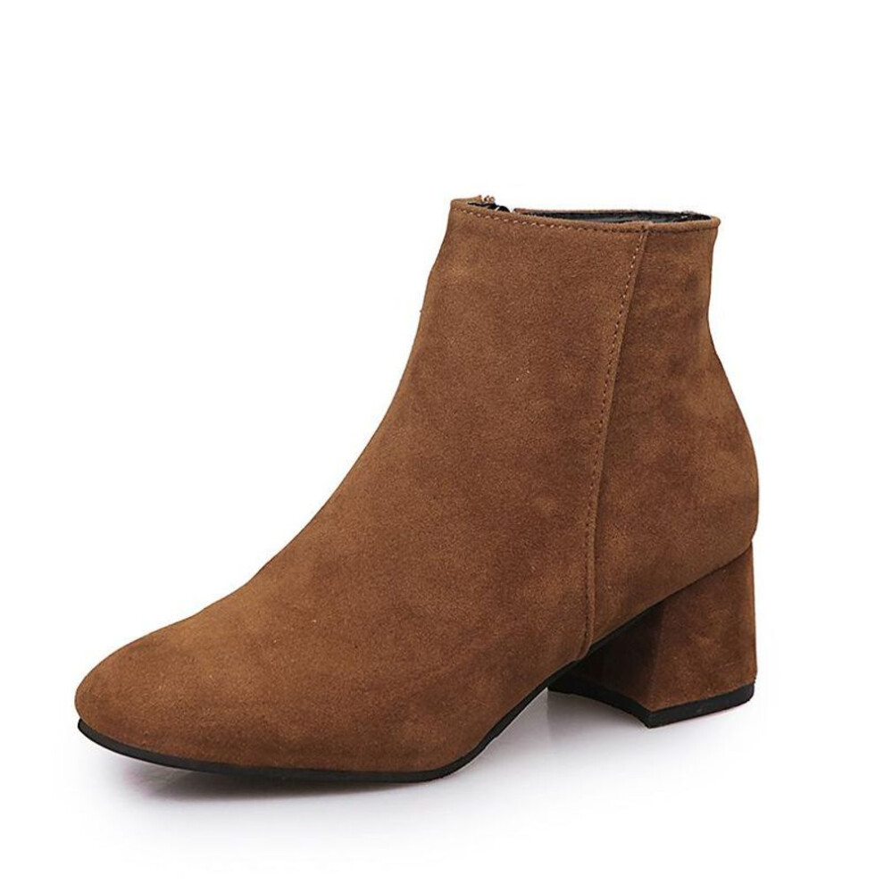 (brown, 40) Women Ankle Boots Fashion Pointed Toe Matte Velvet Side Zipper with Thick Heel Medium Heel Plus Size