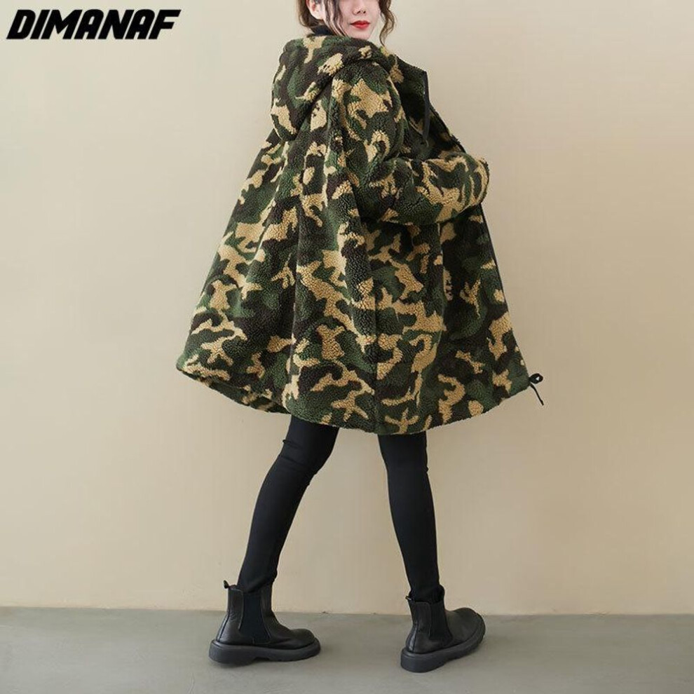 (green, XXL) DIMANAF  Women Coats New Plus Size Winter New Cashmere Jacket Coats Christmas Pattern Print Parka Design Warm Flocking Outerwear Oversize