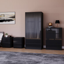 (Black) Glinton 4pc Bedroom Furniture Set High Gloss (2)